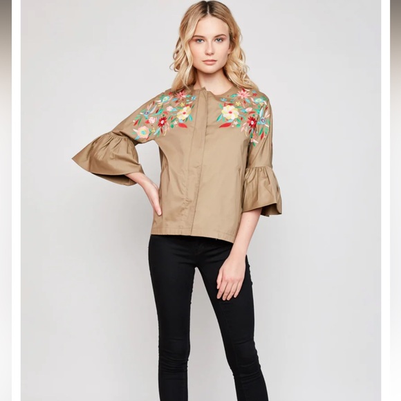 Womens Flower Embroidered Jacket - Picture 4 of 8